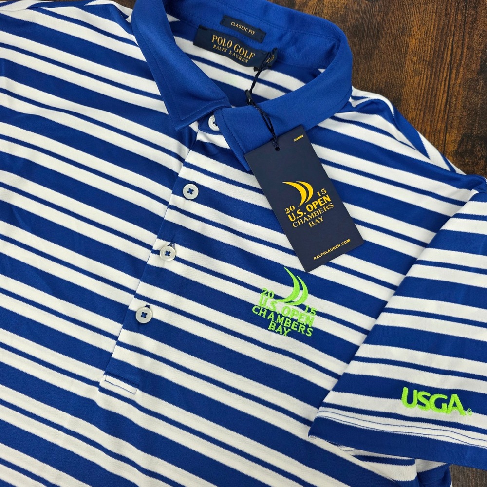 NEW Polo Golf Ralph Lauren 2015 US Open Chambers Bay Polo Womens M Blue Striped
